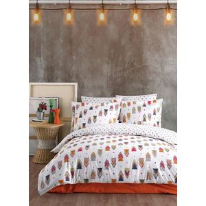 Lenjerie de pat dubla King (FR), L'essentiel Maison, Poly Young, Alb / Portocaliu / Albastru închis / Verde / Roz imagine