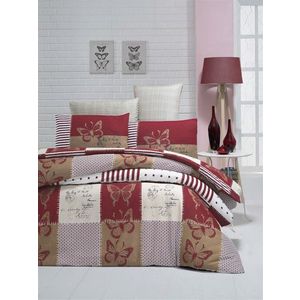 Set lenjerie de pat pentru o persoana Single XL (DE), 2 piese, L'essentiel Maison, Butterfly v2, Roșu / Crem / Bej / Alb / Roșu Claret imagine