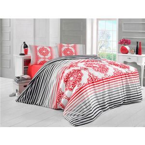 Lenjerie de pat dubla King (EU) (ES), 3 piese, L'essentiel Maison, Algın, White / Red / Black / Grey imagine
