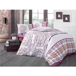 Lenjerie de pat dubla King (EU) (ES), 3 piese, L'essentiel Maison, Asya, White / Lilac / Purple / Maroon imagine