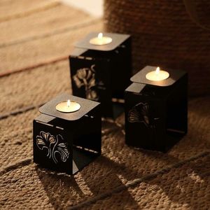 Set suporturi lumanari, Ginkgo Tealight, Negru imagine