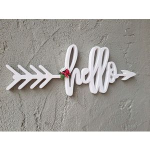Decoratiune de perete, Mini Hello, 40x2x14 cm, Alb imagine