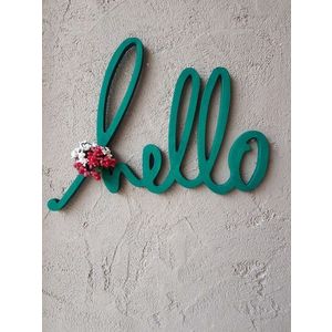 Decoratiune de perete, Hello, 43x2x38 cm, Verde imagine
