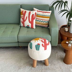 Set puf și pernă, Desert Breeze, Coral închis / Verde / Muștar / Galben imagine