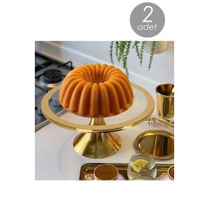 Set 2 platouri pentru prajituri Pst 2 - Gold, Kosova, 30x30x14 cm, sticla/metal, auriu imagine