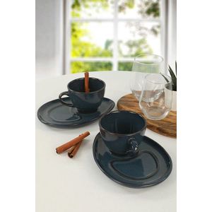 Set cesti de cafea, Hermia, 275KRM1173, Farfurie: 20 cm (2 bucăți), Albastru inchis imagine