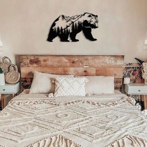 Decoratiune de perete, Landscape Bear Metal Wall Art, Dimensiuni: 41 x 71 cm, Negru imagine