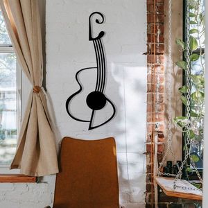 Decoratiune de perete, Gitar - M113, metal, 30 x 70 cm, negru imagine
