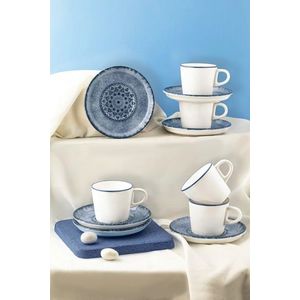 Set cesti de cafea, Hermia, 721NBL3179, Farfurie tip ceașcă de cafea (6 bucăți), Albastru/Alb imagine