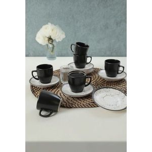 Set cesti de cafea, Hermia, 275KRM1916, Farfurie: 12 cm (6 bucăți), Alb/Negru imagine