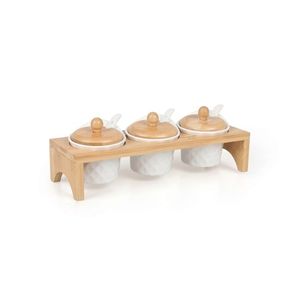 Set recipiente pentru condimente, Hermia, 126MBM1135, Dimensiuni raft: Lățime: 27, 5 cm Înălțime: 9, 5 cm Adâncime: 7 cm , Nuc/Alb imagine