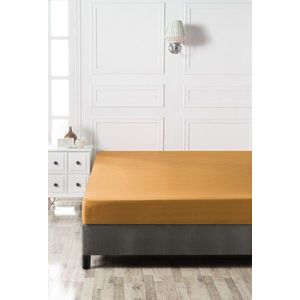 Cearceaf de pat cu elastic, 90x190 cm, 100% bumbac ranforce, Patik, Mustard, galben mustar imagine