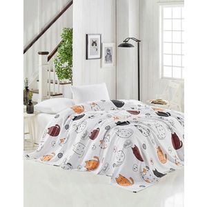 Cuvertura matlasata dubla, L'essentiel Maison, Hello Cats, Bumbac, White / Black / Orange / Blue / Pink imagine