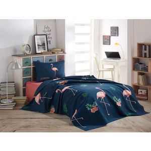 Set cuvertura pique Single, L'essentiel Maison, Big Filamin, Bumbac, Dark Blue / Pink / Green / White imagine