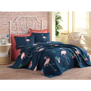 Set cuvertura pique dubla, L'essentiel Maison, Big Filamin, Bumbac, Dark Blue / Pink / Green / White imagine