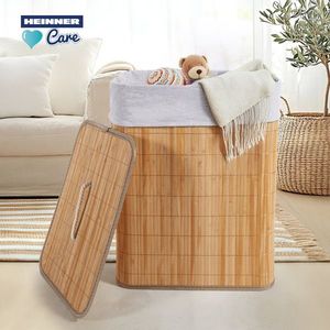 Cos pentru rufe dreptunghiular Heinner Care, 40x30x60 cm, 70 L, bambus/textil, natur/alb imagine
