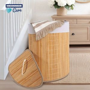 Cos pentru rufe de colt Heinner Care, 35x35x60 cm, 55 L, bambus/textil, natur/alb imagine