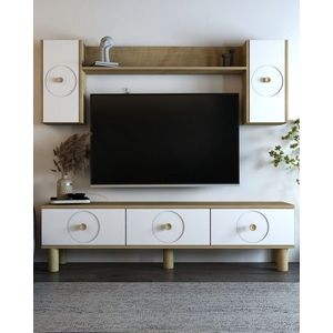 Comoda TV, Hanah Home, Deren Bohem, 180x40.6x29.6 cm, Stejar Safir / Alb imagine
