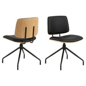 Scaun Owen, Actona, 48.5x53x81 cm, rotativ, piele ecologica/otel, negru imagine