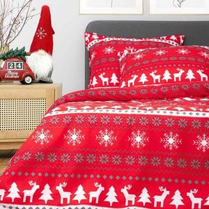 Lenjerie de pat King Size, Renna, Homla, 200x220 cm, microfibra din poliester, rosu/alb imagine