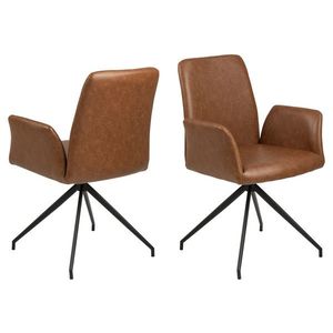 Scaun Naya, Actona, 59x59x88 cm, rotativ, piele ecologica/otel, brandy imagine