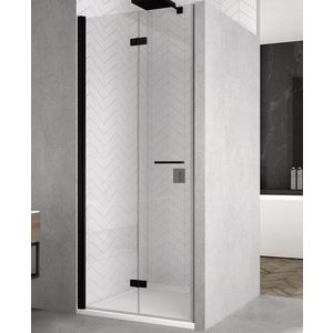 Usa de dus pliabila Ronal (SanSwiss) Solino SOLF1G 90cm orientare stanga sticla AquaPerle 6mm profil negru imagine