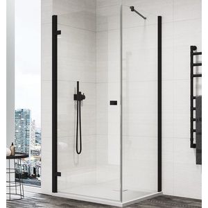 Perete fix Ronal (SanSwiss) Annea ANT 90cm sticla AquaPerle 6mm bara stabilizatoare 45 grade profil negru imagine