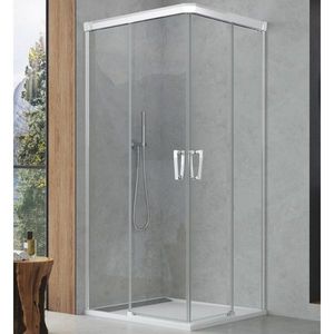 Usa de dus culisanta cu parte fixa Ronal (SanSwiss) Cadura CAE2G 70cm orientare stanga sticla AquaPerle 6mm profil argintiu imagine