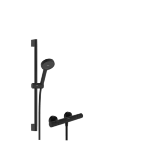Baterie dus termostatata Hansgrohe Ecostat Fine cu set de dus Activera Select S 95 2jet EcoSmart cu bara 65 cm negru mat imagine
