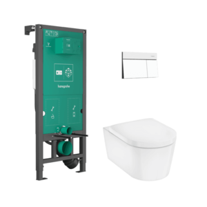 Set complet vas wc Hansgrohe EluPura S WC cu capac inchidere lenta rezervor incastrat iFrame si clapeta iFrame Element E alb mat imagine