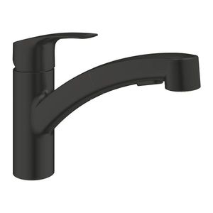 Baterie bucatarie Grohe Eurosmart cu pipa joasa dus extractibil matte black imagine