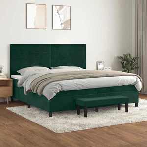 vidaXL Pat box spring cu saltea, verde închis, 200x200 cm, catifea imagine