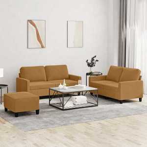 vidaXL Set de canapele cu perne, 3 piese, maro, catifea imagine
