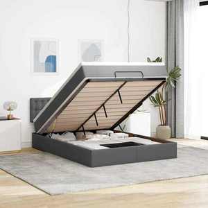 vidaXL Pat otoman cu saltea și LED-uri țesătură gri închis 140x190 cm imagine