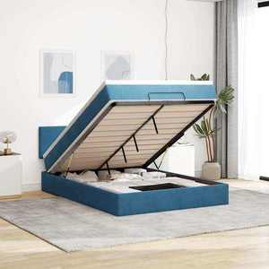 vidaXL Cadru de pat otoman cu saltea Albastru închis 140x190cm catifea imagine