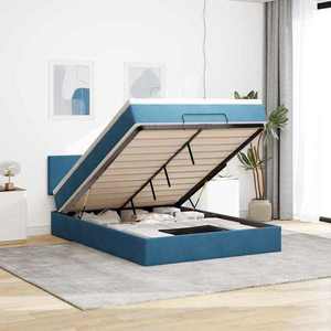 vidaXL Cadru de pat otoman cu saltea Albastru închis 140x200cm catifea imagine