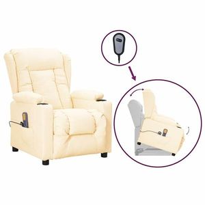 vidaXL Fotoliu de masaj cu ridicare, crem, piele ecologică imagine