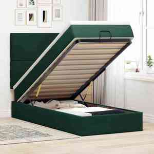 vidaXL Cadru de pat otoman cu saltele, catifea verde închis 100x200cm imagine