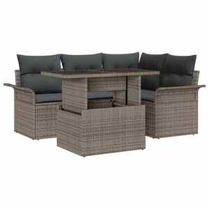 vidaXL Set de canapele pentru grădină cu pernă 5 pcs Gri Rattan poli imagine