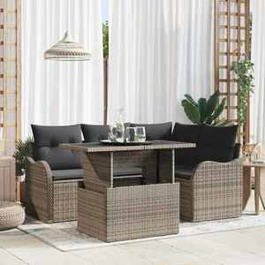 vidaXL Set de canapele pentru grădină cu pernă 5 pcs Gri Poli Rattan imagine
