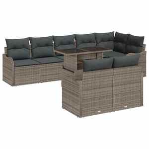 vidaXL Set de canapele pentru grădină cu pernă 9 pcs Gri Poli Rattan imagine