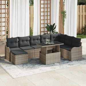 vidaXL Set de canapele pentru grădină cu pernă 9 pcs Gri Rattan poli imagine
