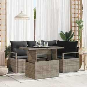 vidaXL Set de canapele pentru grădină cu pernă 5 pcs Gri Rattan poli imagine