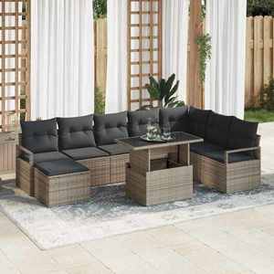 vidaXL Set de canapele pentru grădină 9 pcs Gri Rattan poli imagine
