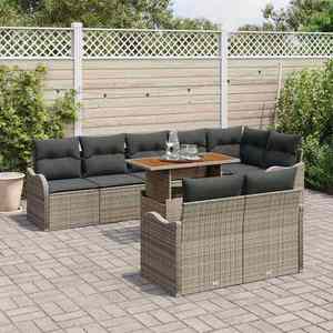 vidaXL Set de canapele pentru grădină 9 pcs Gri Rattan poli imagine