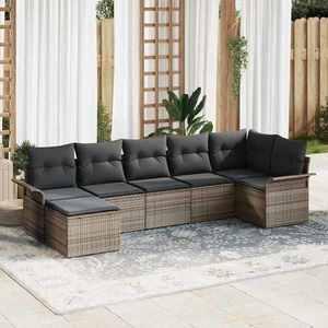 vidaXL Set de canapele pentru grădină cu pernă 7 pcs Gri Rattan poli imagine