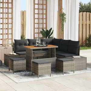 vidaXL Set de canapele pentru grădină cu pernă 9 pcs Gri Rattan poli imagine