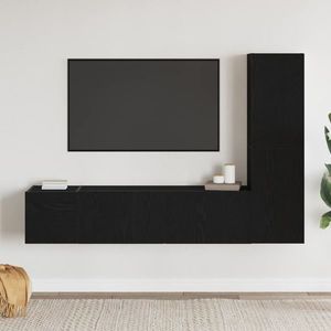 vidaXL Set comodă TV Pe perete 4 pcs Stejar Negru 130, 5 x 30 x 140 cm imagine