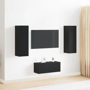 vidaXL Set comodă TV Pe perete Stejar Negru Lemn compozit imagine