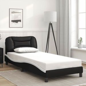 vidaXL Cadru de pat fără saltea Hvar negru și alb 90x190 cm piele artificială imagine